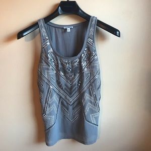 Express Gray Silver Sequin Embroidered Tank Top